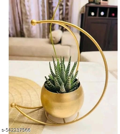 AM Overseas Metal Geometric Design Vase with Gold Finish - Designer Moo...