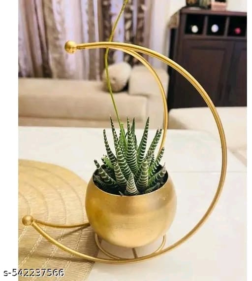AM Overseas Metal Geometric Design Vase with Gold Finish - Designer Moo... - Image 1
