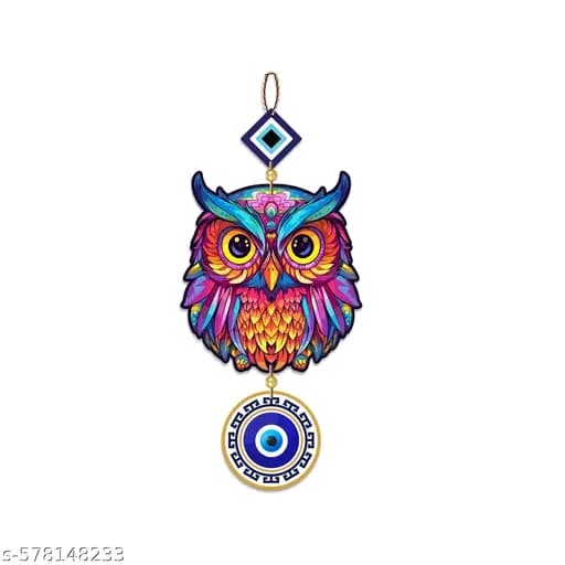 Decor Smart Colorful Owl Wooden Wall Hanging | Evil Eye Protection De...'